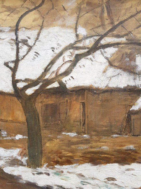 An Oil On Canvas, Of An Effect Of Snow In Villerville By Emile Barau.-photo-2