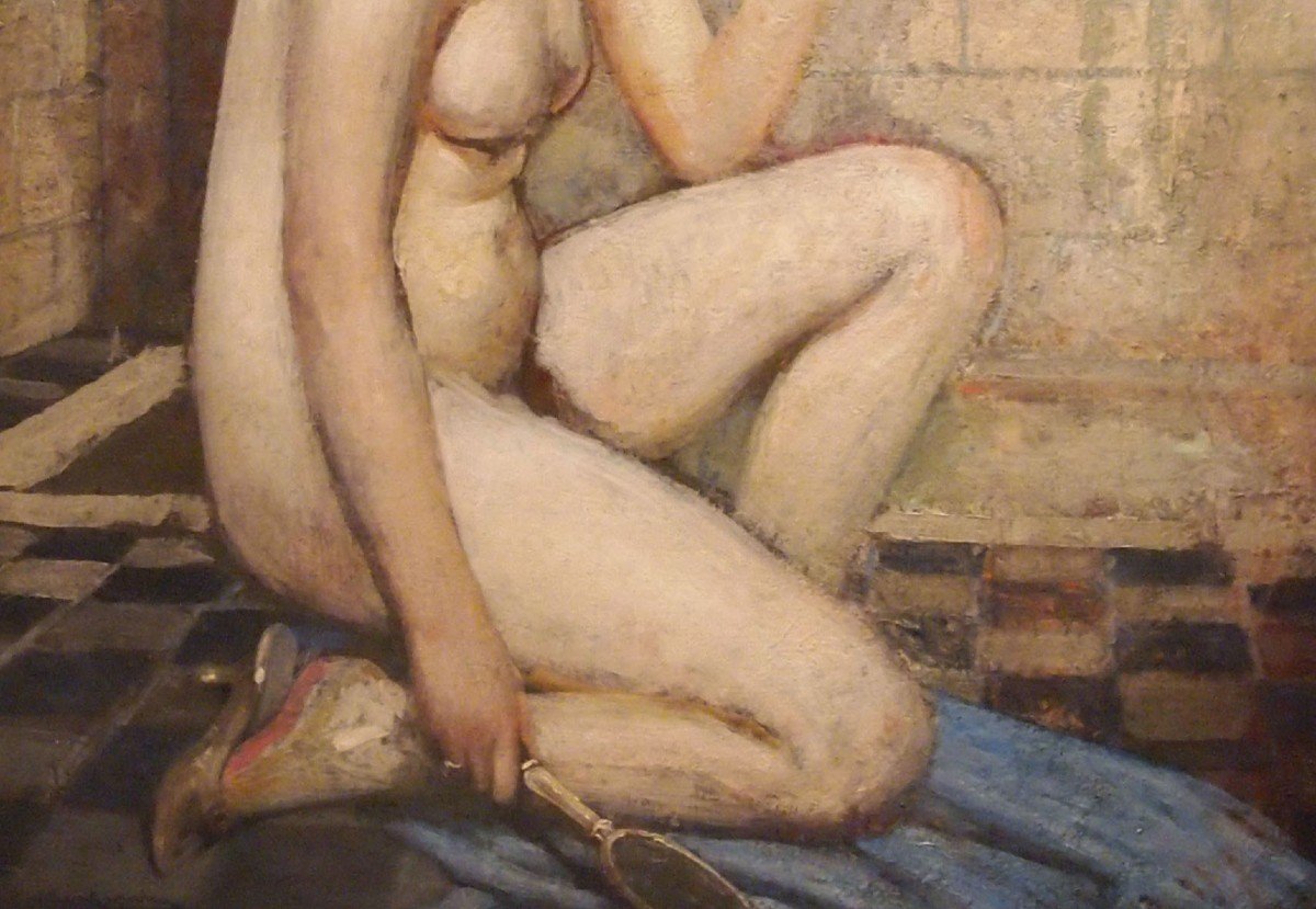 Oil On Cardboard Elegant With Ribbon In The Bath By William Laparra-photo-3