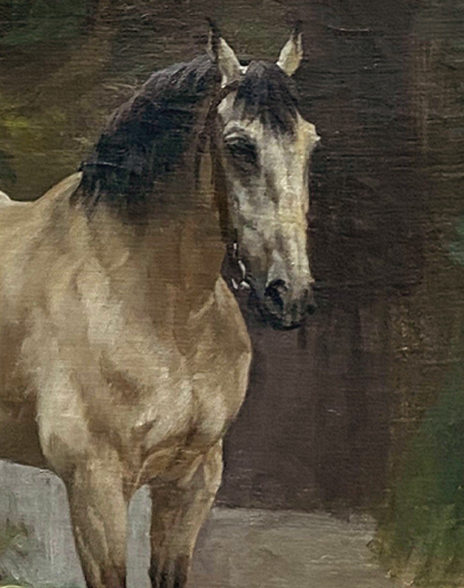 Oil On Canvas Horse By Pierre Gavarni-photo-3