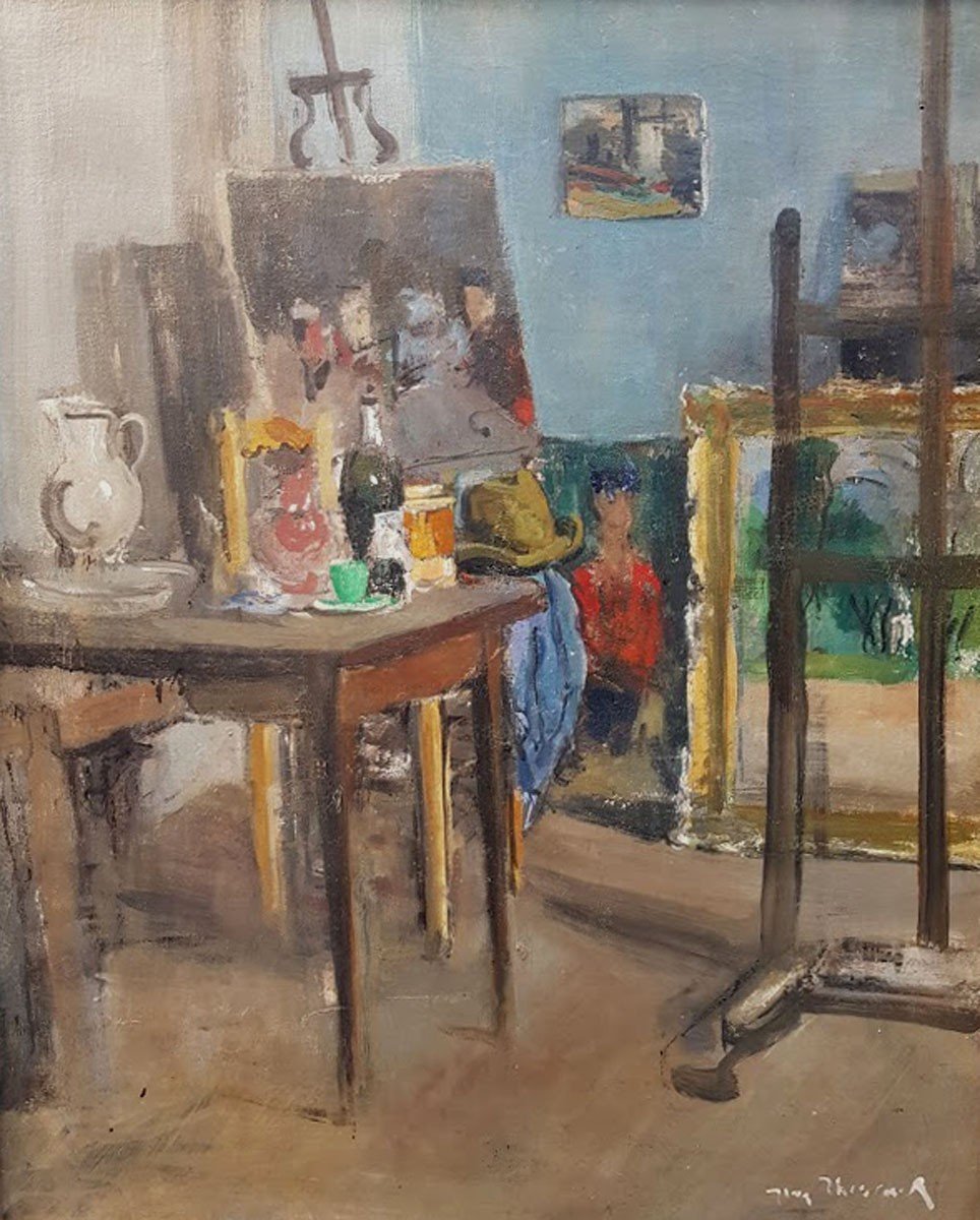 Oil On Canvas, Artist's Workshop By Jacques Thevenet-photo-2