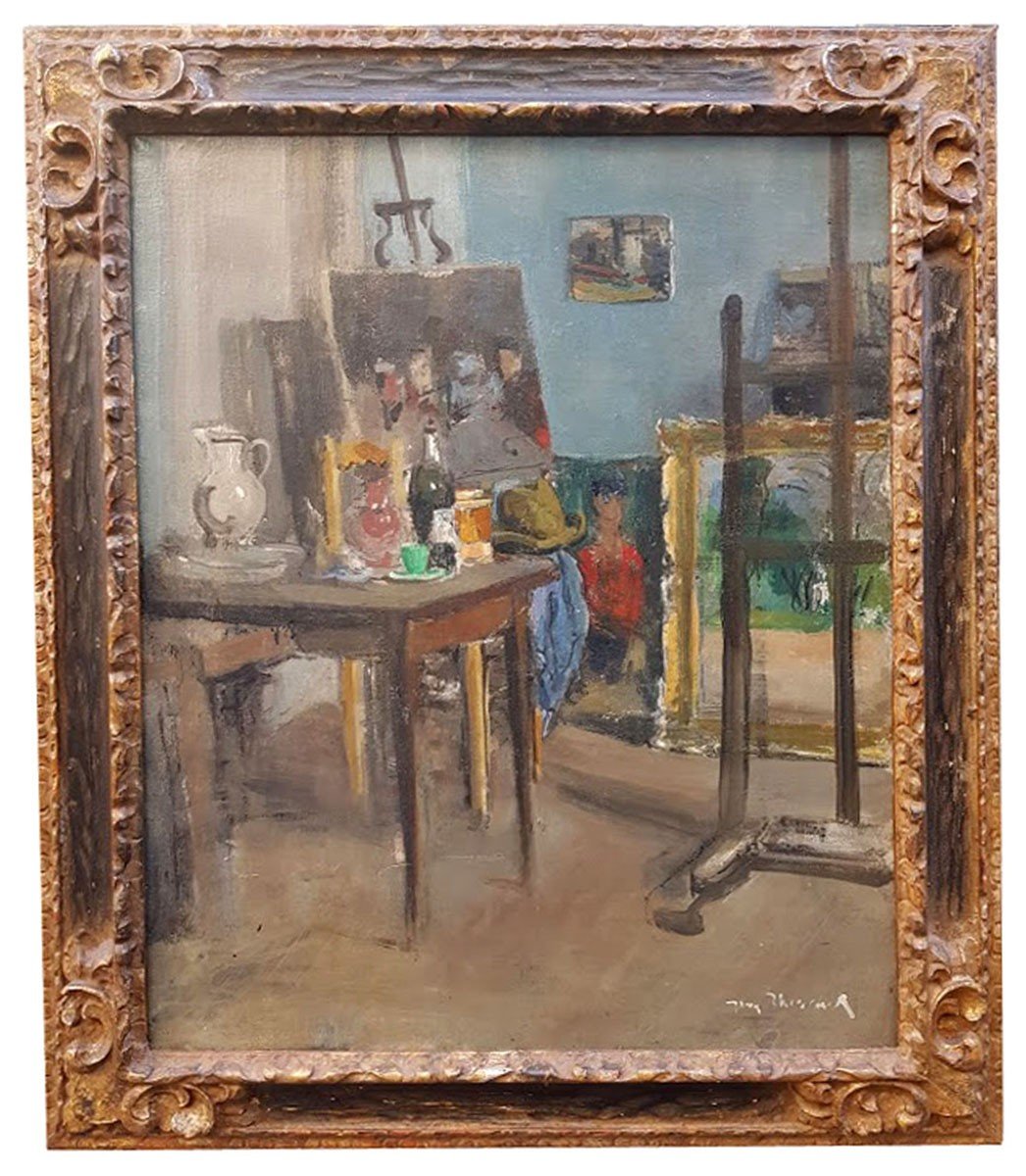 Oil On Canvas, Artist's Workshop By Jacques Thevenet