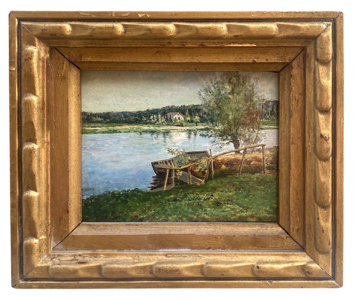 Une Petite Huile Sur panneau, Bord De Rivière Par Enrique Atalaya-photo-3