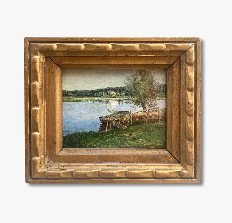 Une Petite Huile Sur panneau, Bord De Rivière Par Enrique Atalaya