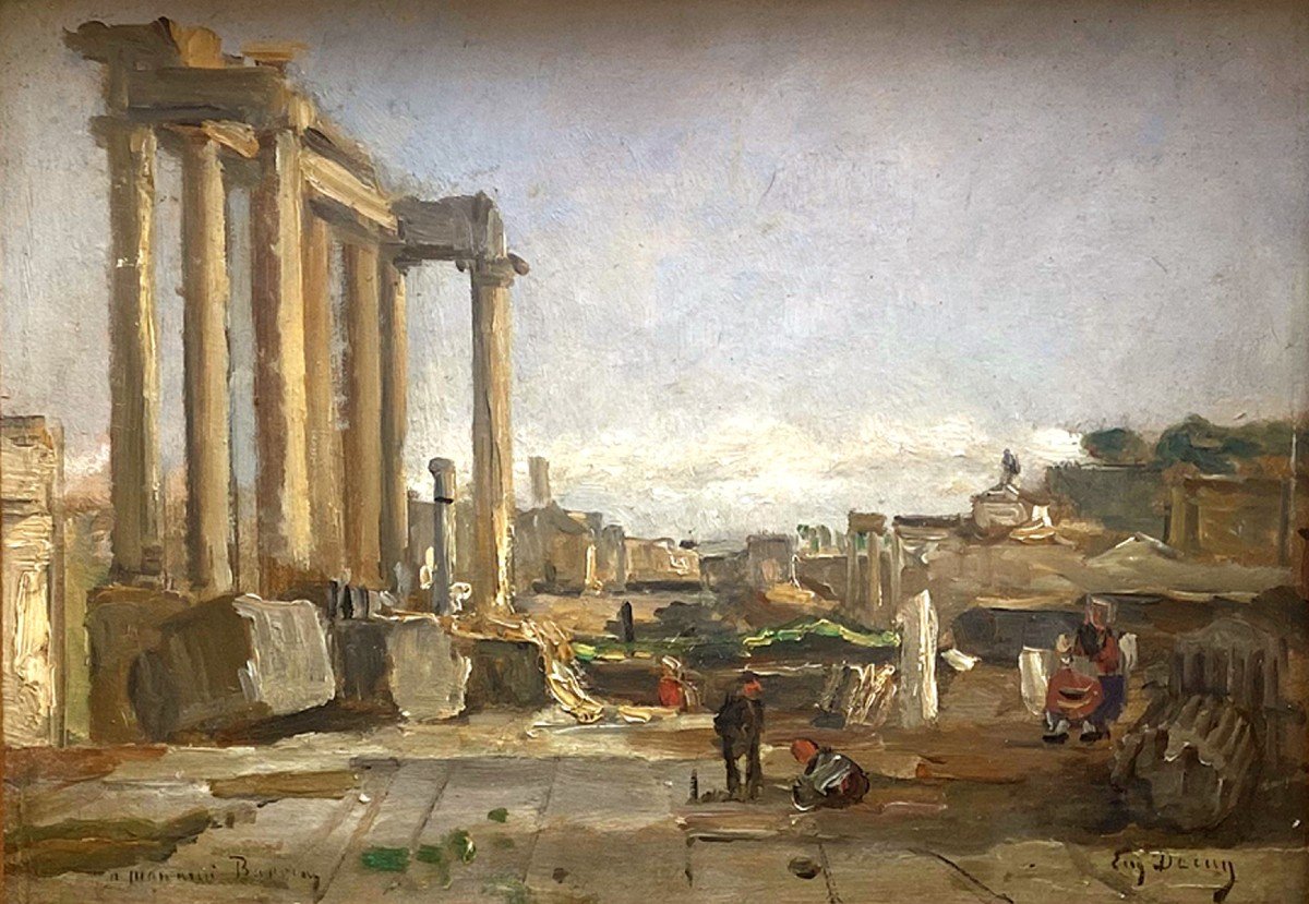 A Litlle Oil On Pannel, Rome By Eugène Decan -photo-2