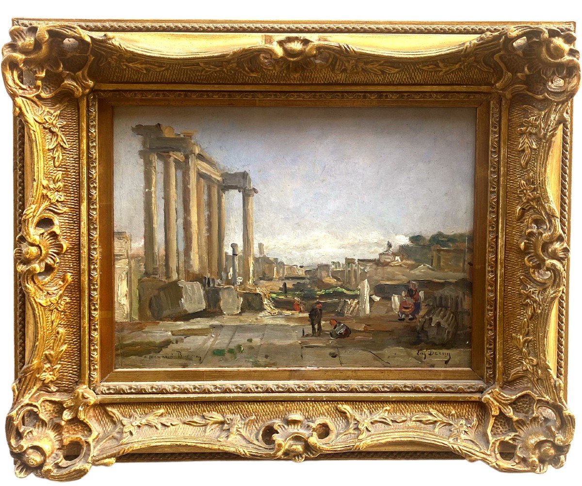 A Litlle Oil On Pannel, Rome By Eugène Decan 