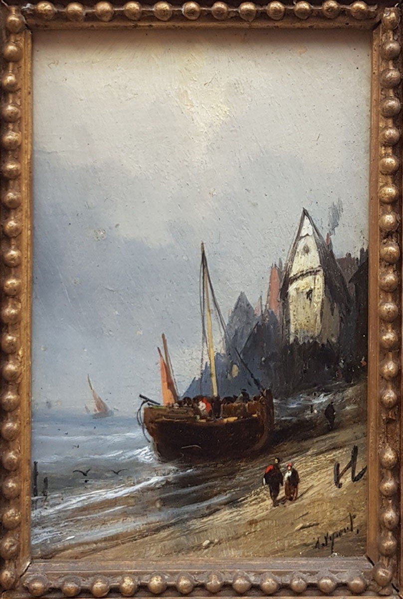 Small Oil On Wood, Marine By Auguste Vyaret-photo-2
