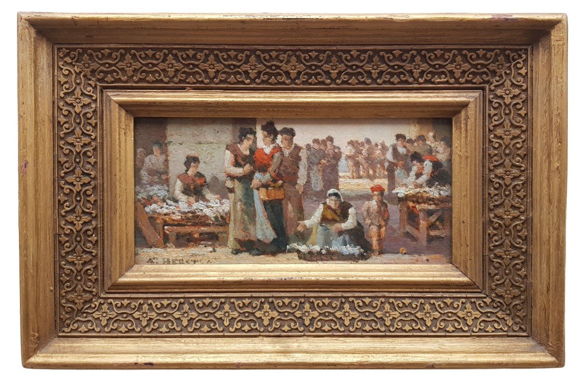 Small Oil On Panel, Market In Nice By Auguste Clément Joseph Herst-photo-2