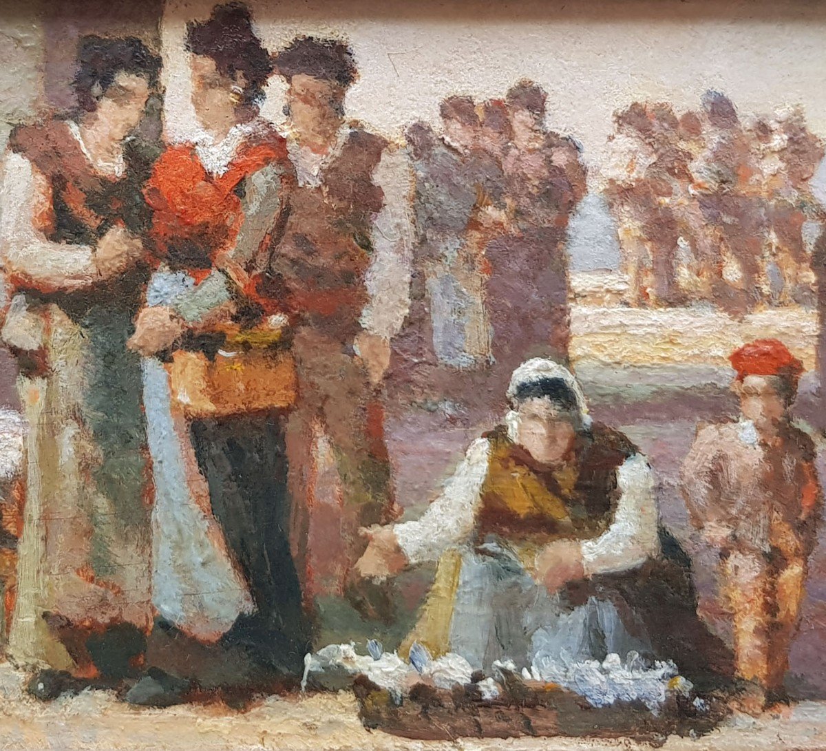 Small Oil On Panel, Market In Nice By Auguste Clément Joseph Herst-photo-3