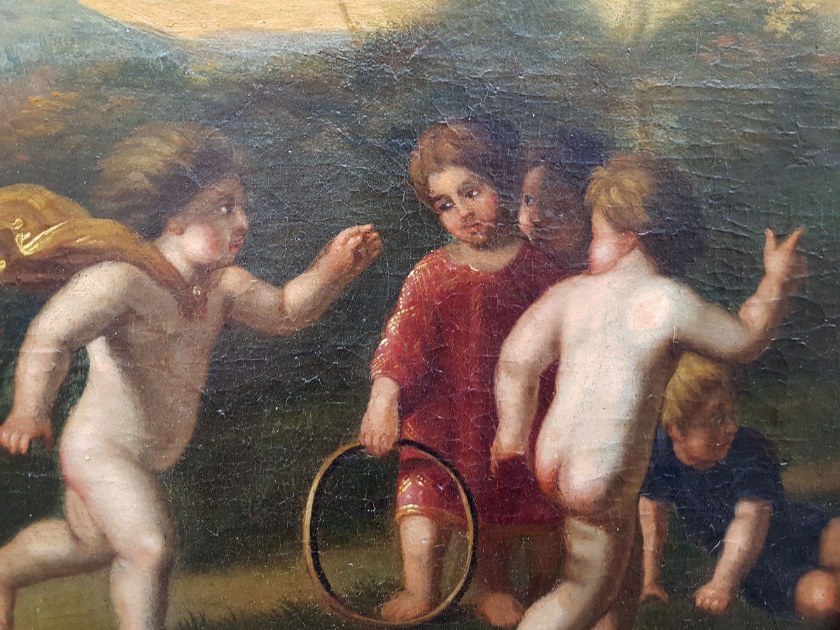 Oil On Canvas, Angels And Children Playing, 18th-photo-3