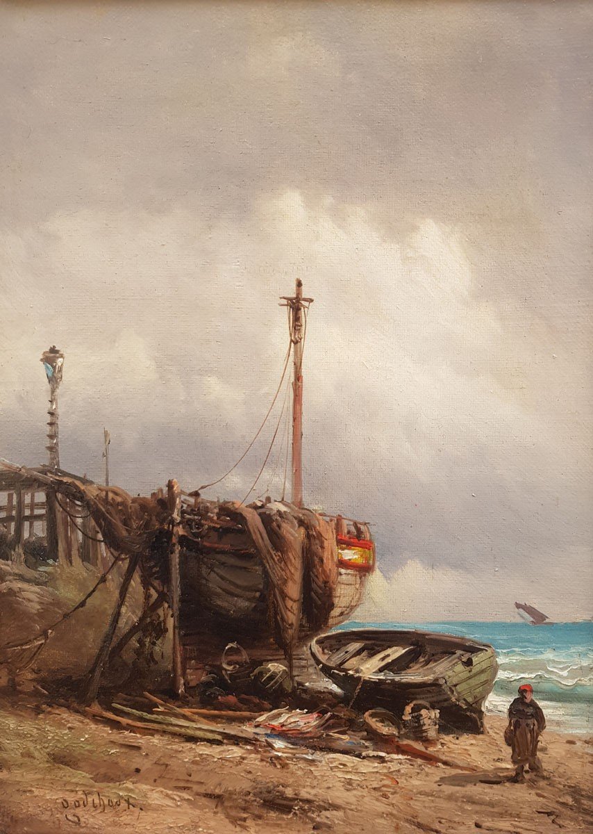 Oil On Canvas Marine By Emile Godchaux-photo-2