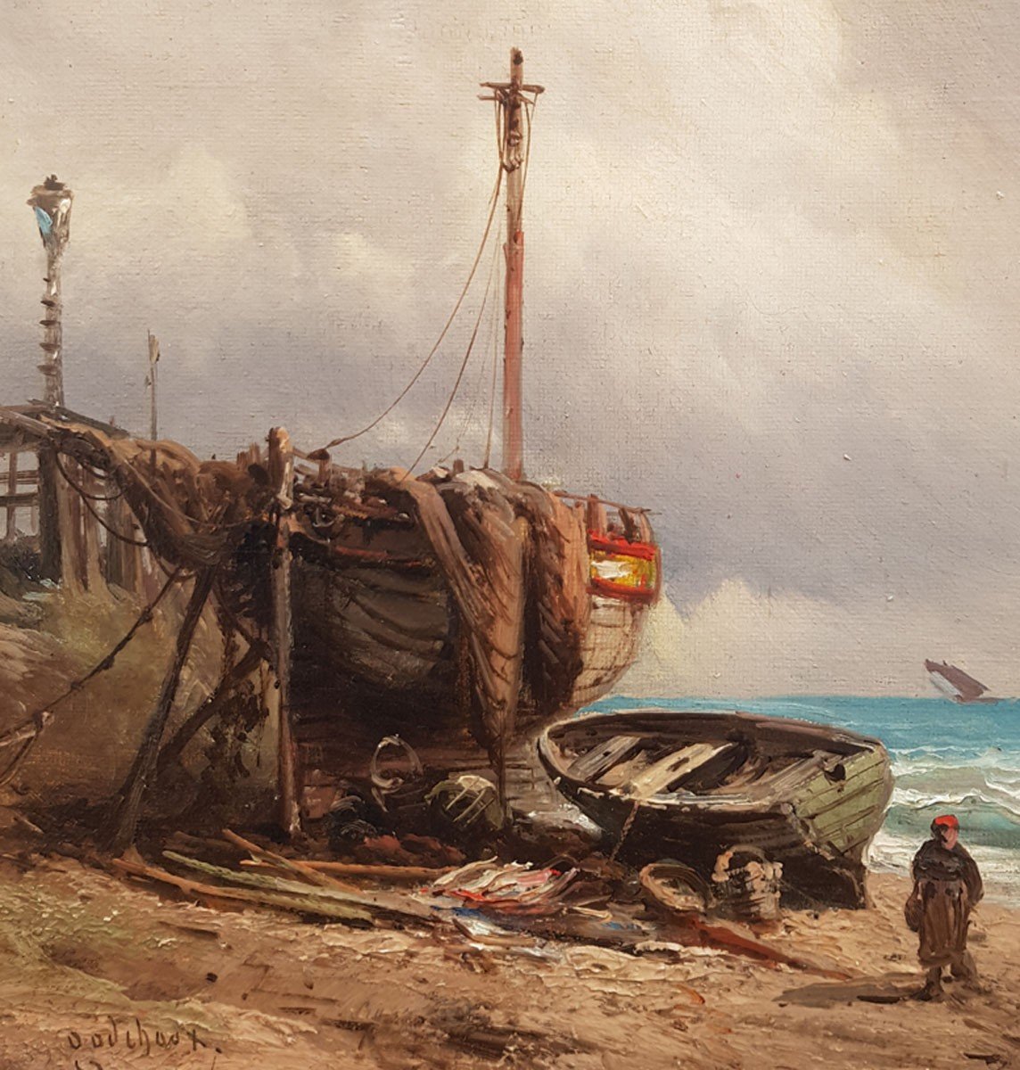 Oil On Canvas Marine By Emile Godchaux-photo-3