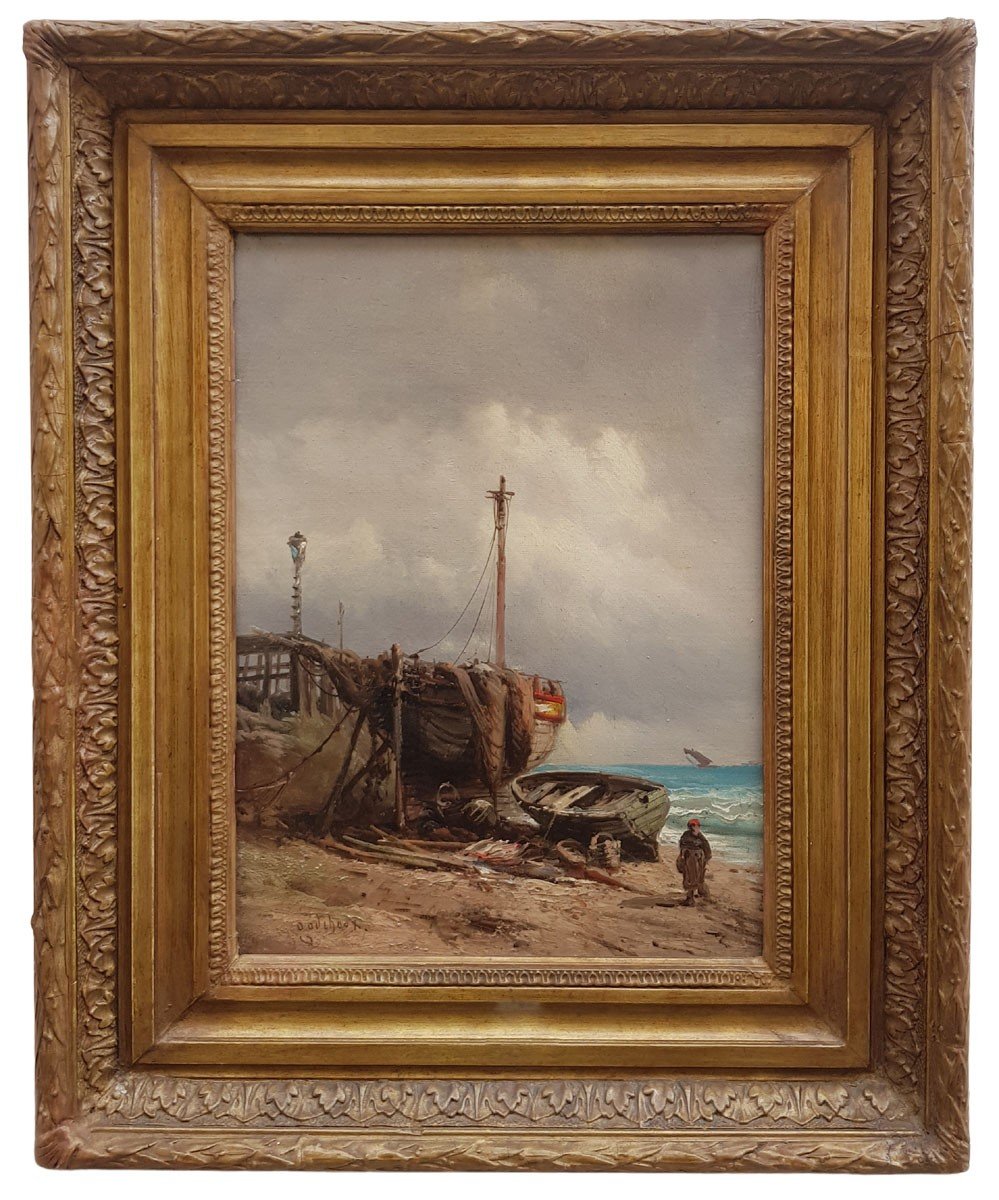 Oil On Canvas Marine By Emile Godchaux