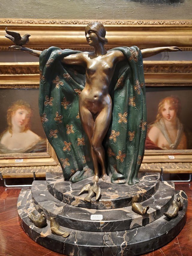Statue Bronze, Femme Nue, Art Déco 