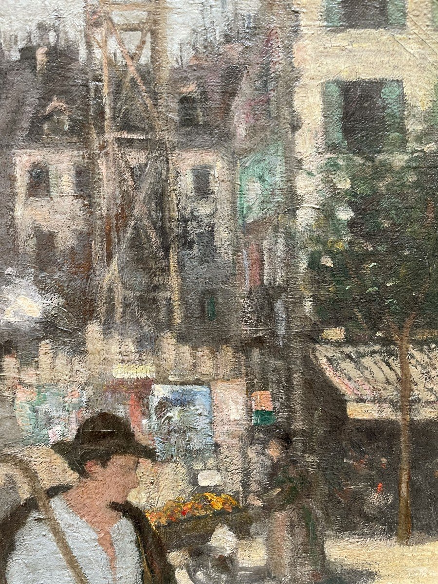 Oil On Canvas, Couple In Front Of A Building Under Construction, Dated 1913-photo-4
