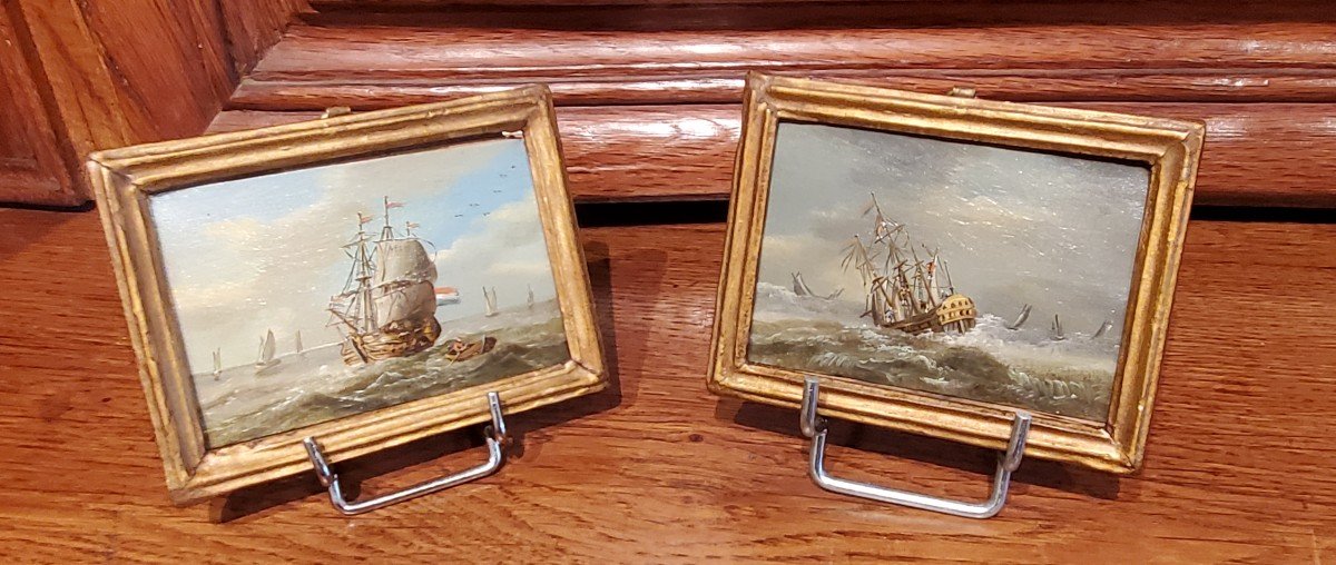 Pair Of Small Oils, Marines Dated 1788