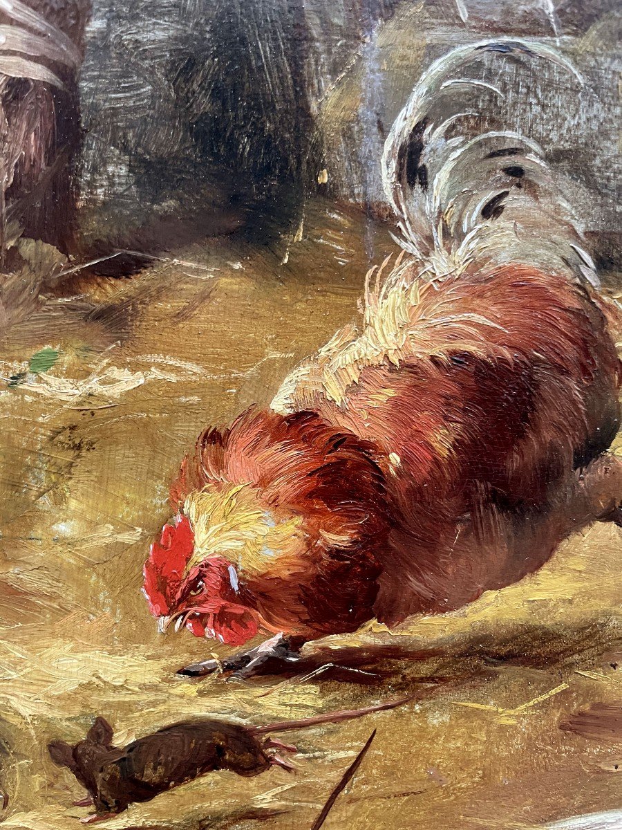 Huile Sur Panneau, Coq Chasseur Par Joseph Faverot-photo-2