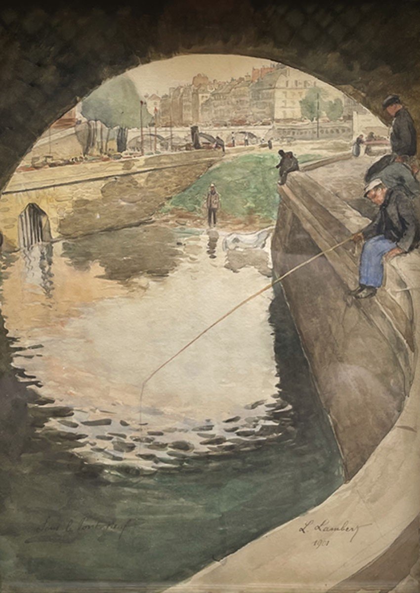 Watercolor, The Pont Neuf By Eugène-léon Lambert-photo-2