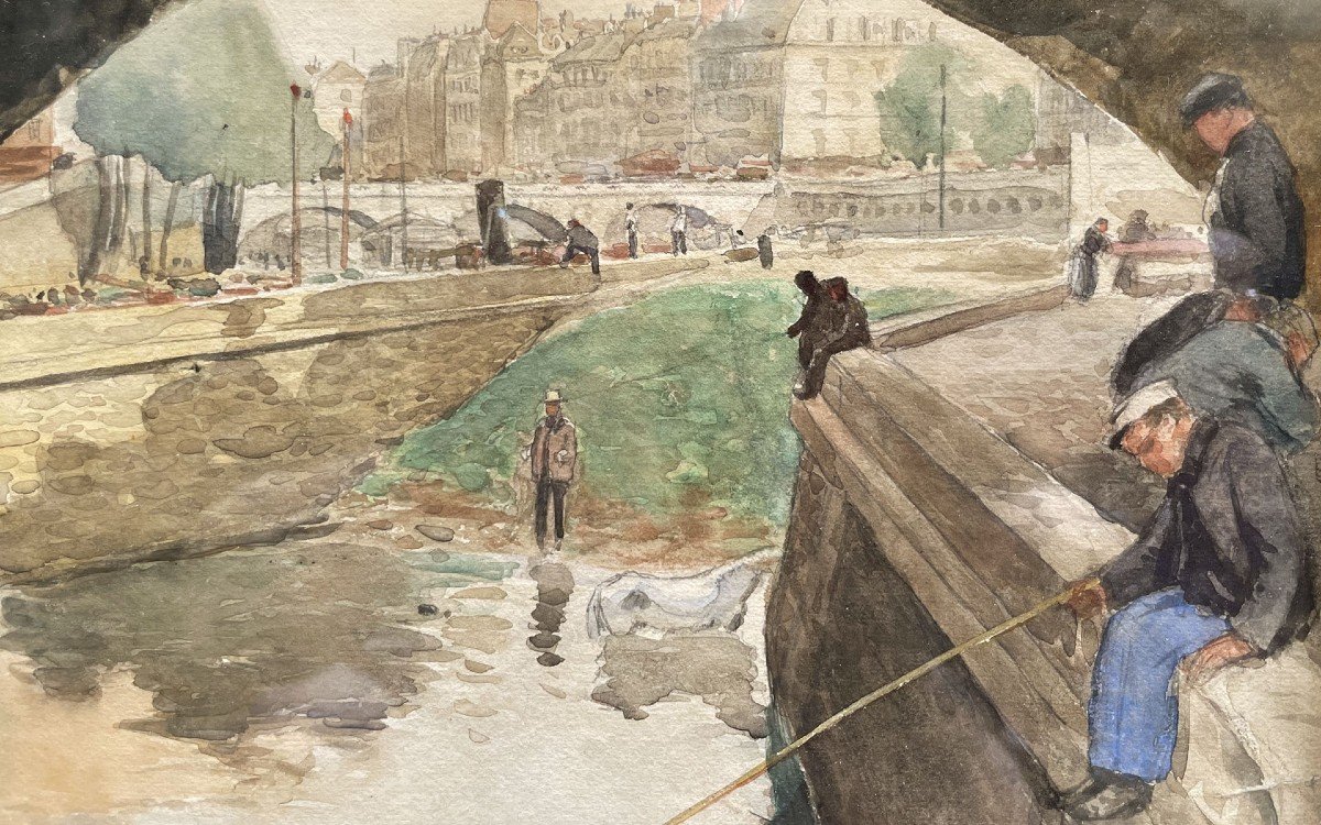 Watercolor, The Pont Neuf By Eugène-léon Lambert-photo-3
