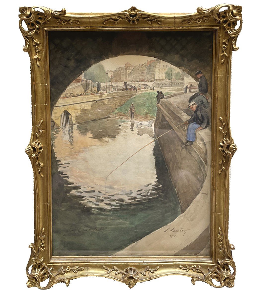Watercolor, The Pont Neuf By Eugène-léon Lambert