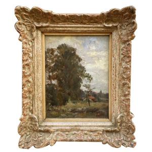 Oil On Panel, Country Landscape By Henry Charry