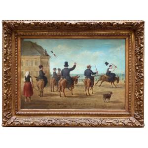 Oil On Canvas, The Donkey Ride Dated 1880
