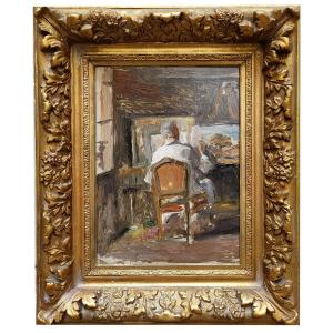 Oil On Wood, Artist In His Studio, Late 19th, Early 20th