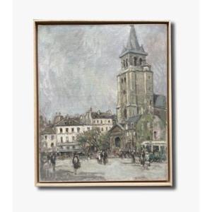 An Oil On Canvas, Saint-germain-des-prés Par Louis Willaume