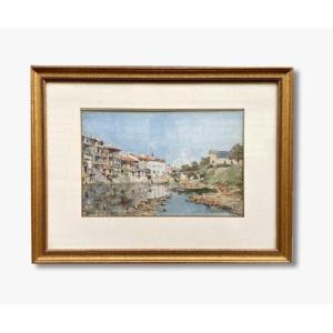 A Watercolor, View Of Aurillac By L Deschamps 