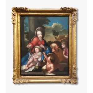 Oil On Canvas, Saitne Family And Saint John The Baptist Follower Of Sébastien Bourdon 