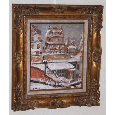 Huile Sur Bois, Paris Sous La Neige Par H. Gulbenkian