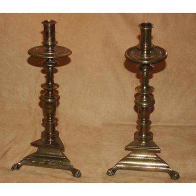 Candlesticks In Bronze, 17th Century Era