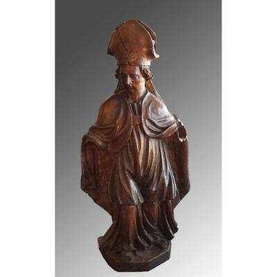 Statue Of A Bishop In Oak, 17th Century