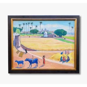Oil On Canvas, Countryside Near Cairo By Joseph Misrahi