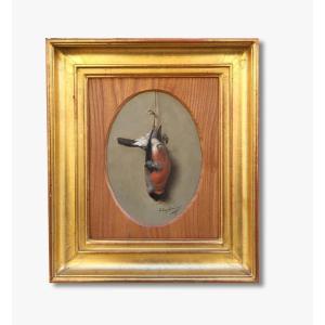 Une huile sur panneau, Nature-morte à l'oiseau par Louis Eugène Lambert