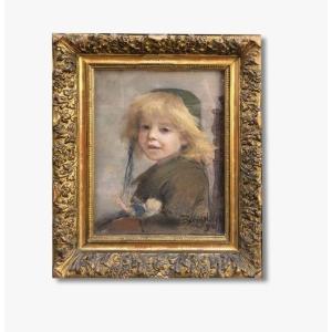 Un pastel, Petite fille à la poupée par Berthe Berthe BURGKAN