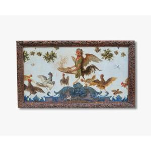 Oil On Canvas, *the Great Feeding Rooster*, 18th Century