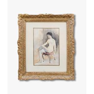 Watercolor Painting Of A Seated Nude By Paul Belmondo