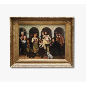 Oil On Wood, *the Celebration* By François Du Mont