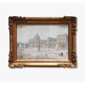 Une aquarelle, Saint-Pierre de Rome, fin 18e début 19e siècle
