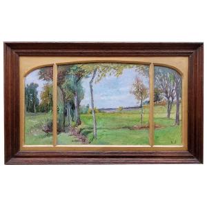 Oil On Canvas, Country Landscape By Joseph Bernard Artigue