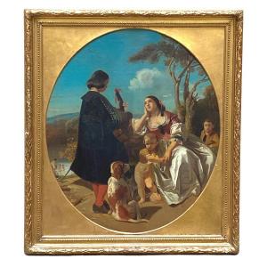 Oil On Cardboard, The Serenade Attributed To Stéphane Baron