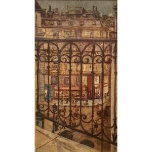 Une Huile Sur Toile, Vue De Paris Depuis Un Balcon, Monogrammée 