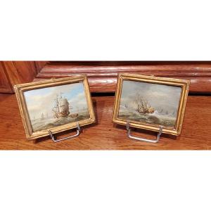 Pair Of Small Oils, Marines Dated 1788