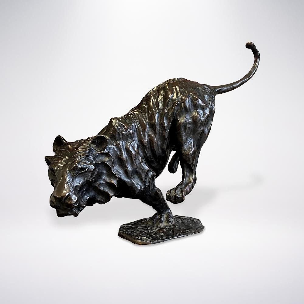 José-Maria David (1944-2015), Sculpture Tigre Chassant - Fondeur Chapon 
