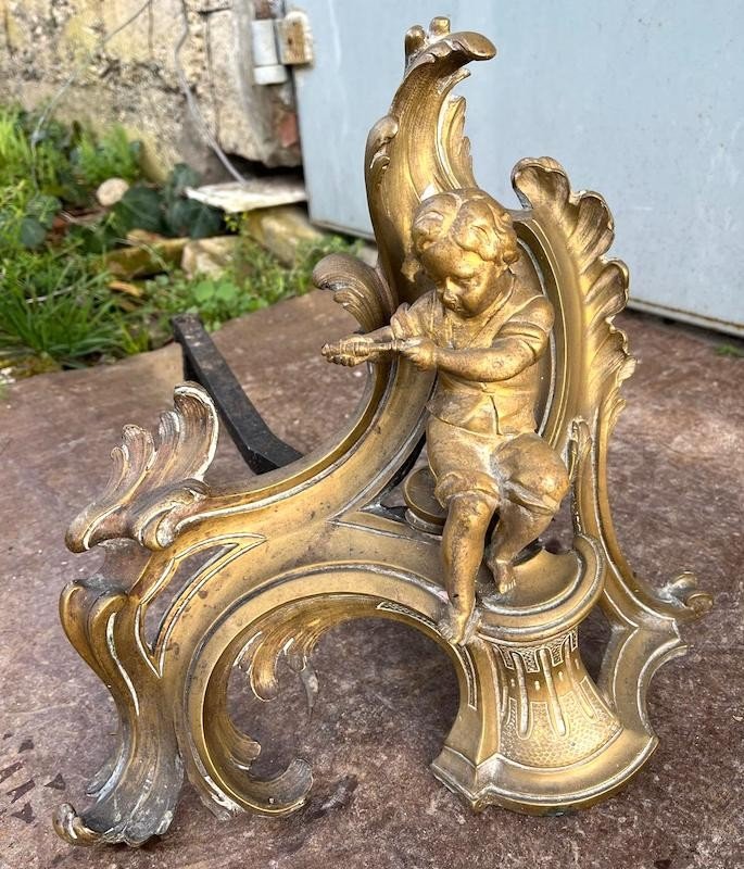 Paire De Chenets En Bronze XVIII éme-photo-4