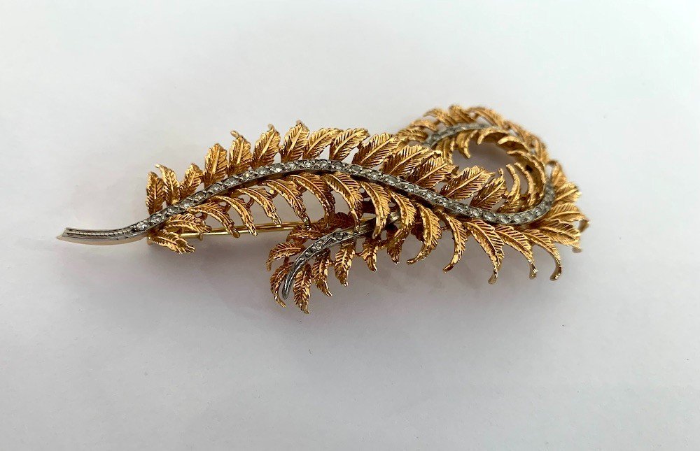 18-carat Gold Brooch, Brilliants And Naturalistic Design-photo-2