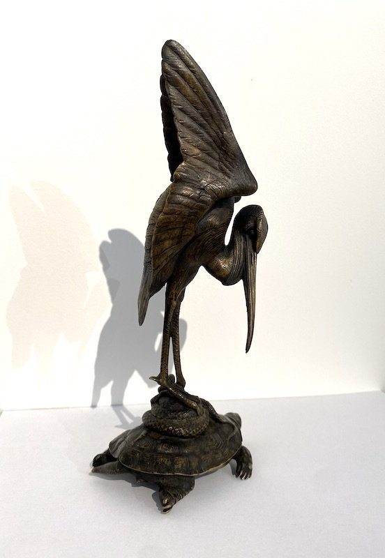 Augustin CAIN (1822-1894) "Tortue, Serpent et échassier" en bronze-photo-4