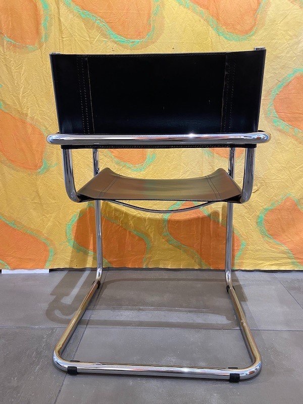 Fauteuil En Cuir Noir Et Chrome - Edition Des Années 80-photo-3