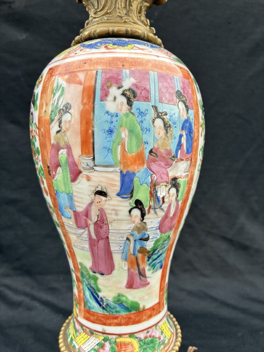 Paire de lampes en porcelaine de Chine Canton Napoléon III -photo-3