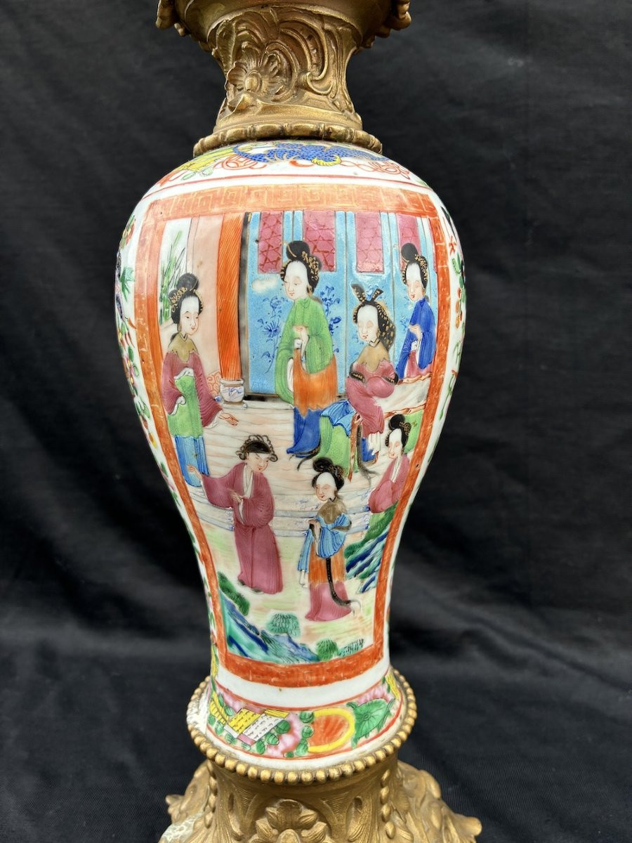 Paire de lampes en porcelaine de Chine Canton Napoléon III -photo-2